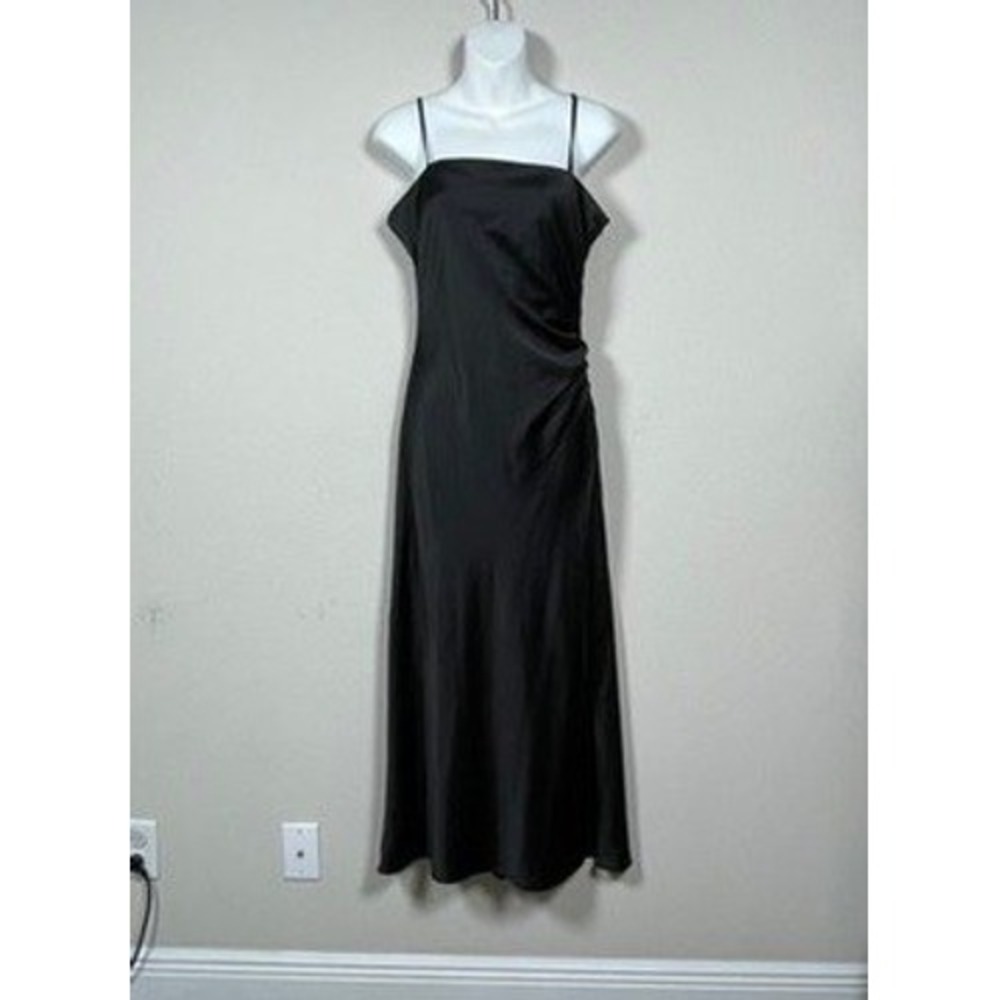 House of Harlow 1960 Maxi Dress Womens M Black Satin Minimalist Chic Formal